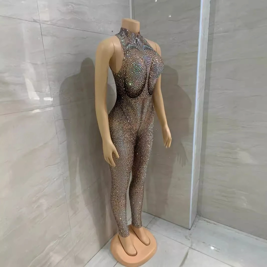 

Costume Ladies Elegant Jumpsuit Diamond Nude Elegant Jumpsuit Sexy Mature Women Vestidos De Ocasião Formal Luxury Birthday Dress