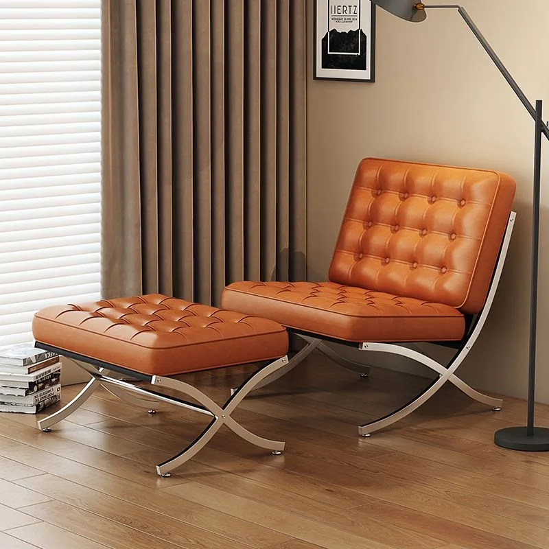 Sillón vintage de cuero Barcelona para una acogedora sala de estar o dormitorio, elegante sofá individual Barcelona con piel de cera de aceite