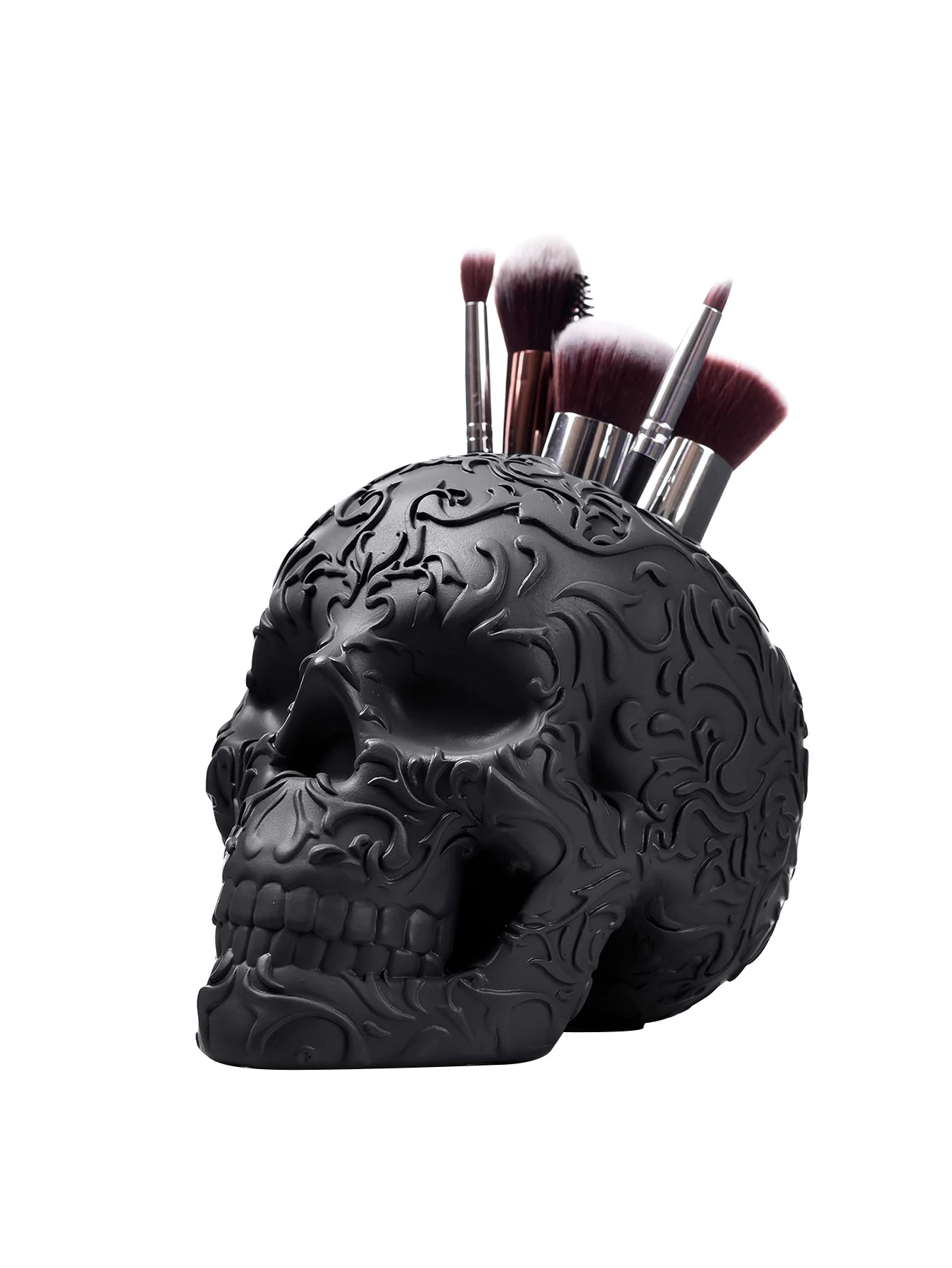 1pcs Halloween Skull Eyebrow Brush Holder: Made of Resin for Indoor and Outdoor Use, Pen Holder Storage Decorative Crafts