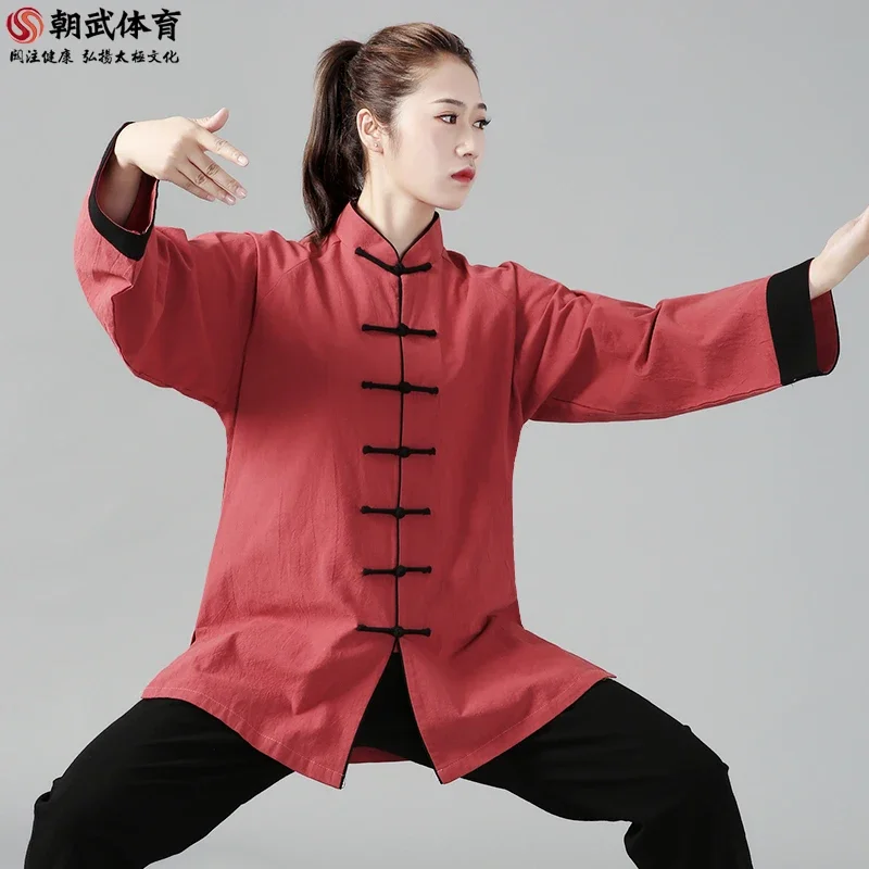 Unisex mężczyźni kobiety Tai Chi Martail sztuki jednolite ubrania bawełniana pościel luźne spodnie z szerokimi nogawkami koszula Kung Fu Tai Chi