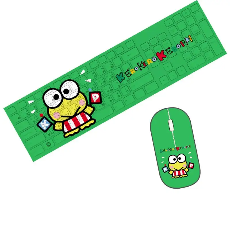 Kawaii Sanrio Keroppi Cute Cartoon Wireless Keyboard Mouse Suit Girl Office Student Household Use Anime Characters Festival Gift