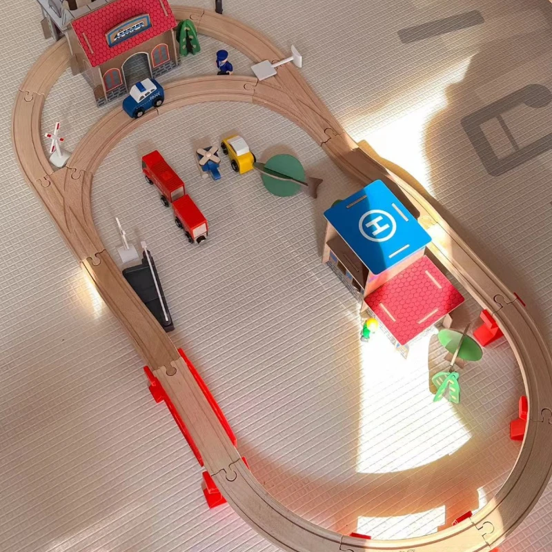 Juguetes para niños, regalo, 88 Uds., juguetes de madera Montessori para niños, vagones, juego de bloques de construcción, accesorios Diorama, juegos de mesa constructores