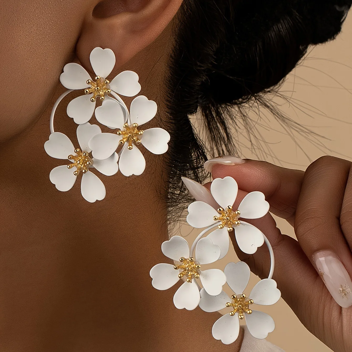 Trendy Black White Green Flower Drop Earrings for Women Vintage Bohemian Summer Plant Romanic Party Jewelry Accessories