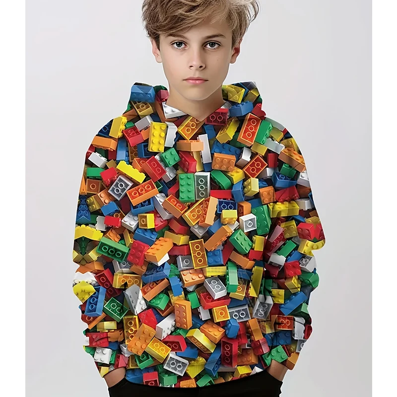 Building Block 3D Print Hoodie Boy Clothes Pullover Autumn Fashion Hoodies Boys Girls Sweatshirt Kids Tops Children's Clothing