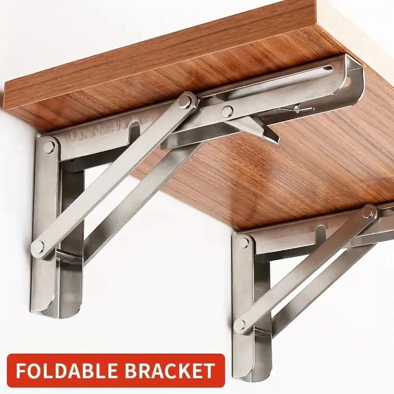 2PCS Stainless Steel Folding Shelf Brackets Heavy Duty Wall Mount Collapsible Table Support Space Saving Hardware