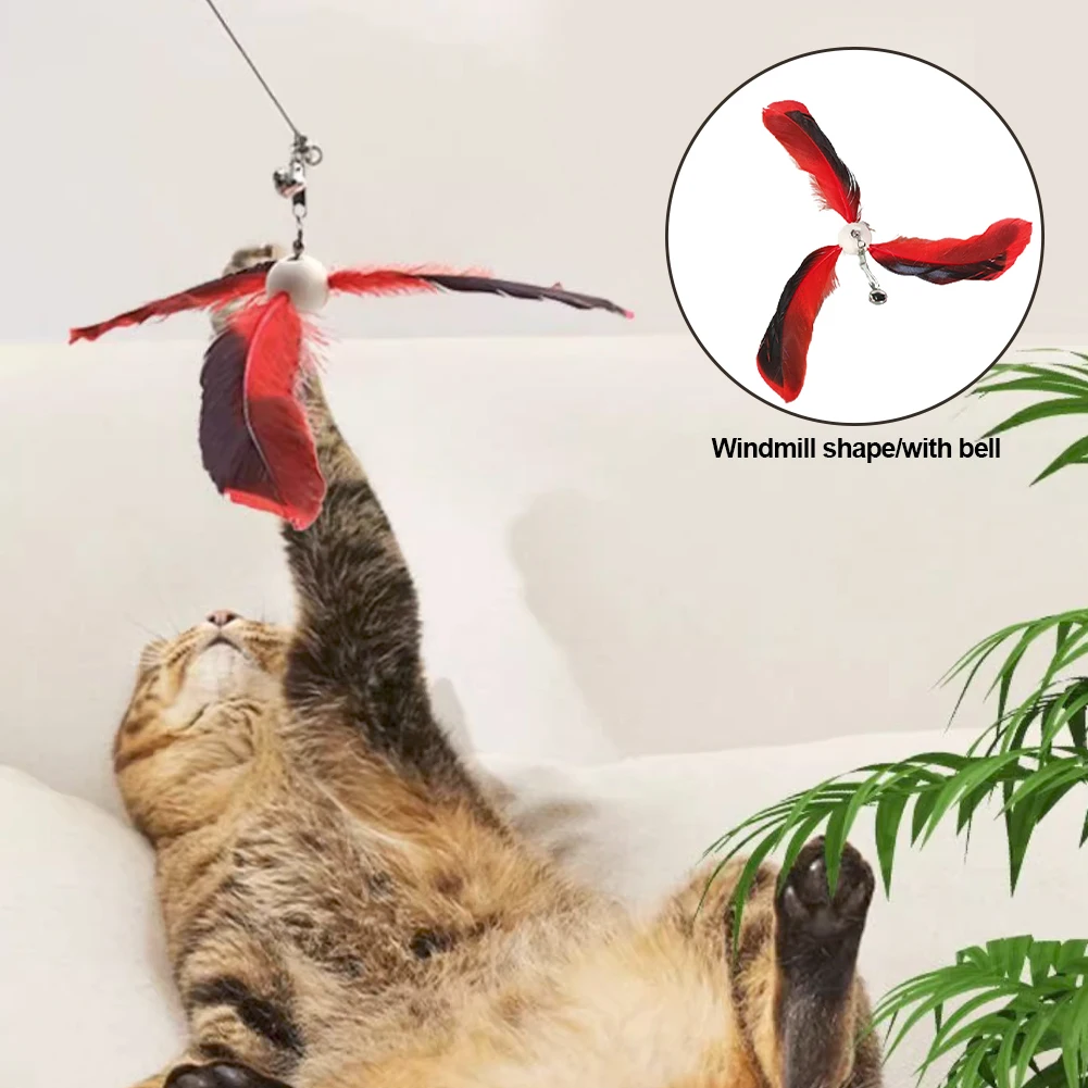 Colored Cat Teaser Stick Rotating Feather Pendant with Hook Cat Toys Cat Supplies Feather Cat Teaser Wand Replacement Pendant