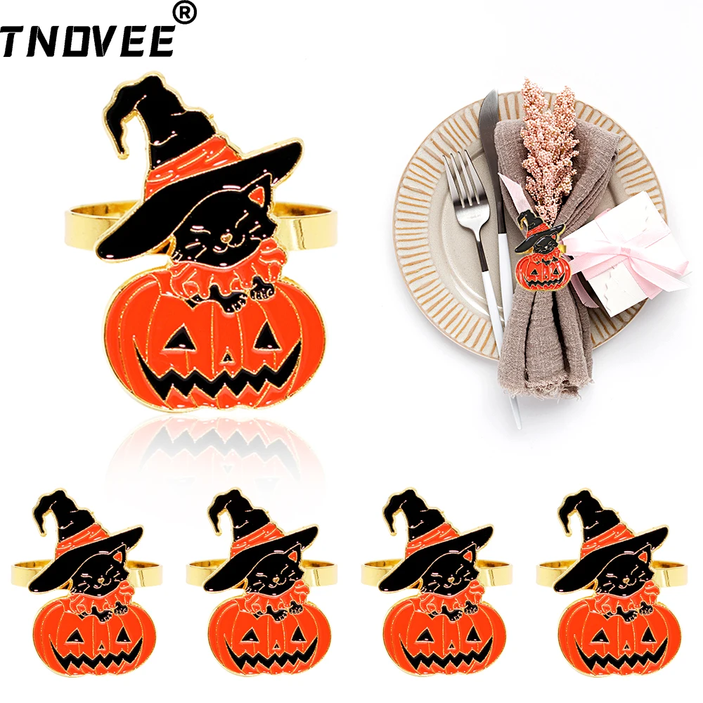 6Pcs Halloween Pumpkin with Witch Hat Napkin Rings for Home Decor Perfect Addition to Your Halloween Table Decorations ERH186