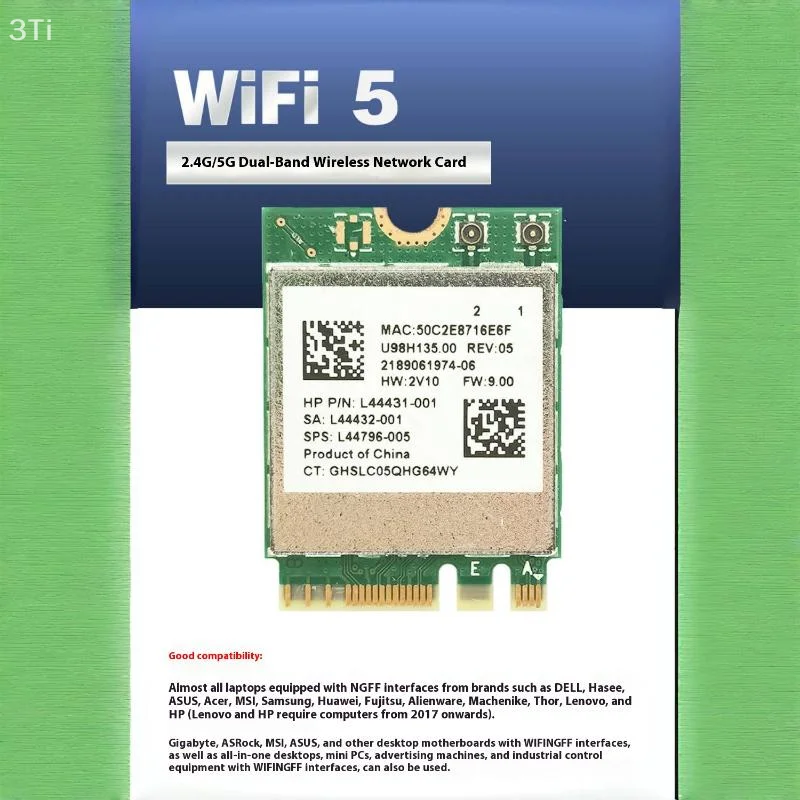 Set di schede Wi-Fi RTL8822CE M2 - Connettore IPX, 2,4 Ghz, compatibile Bluetooth, dual band 802.11ac 1200 Mbps