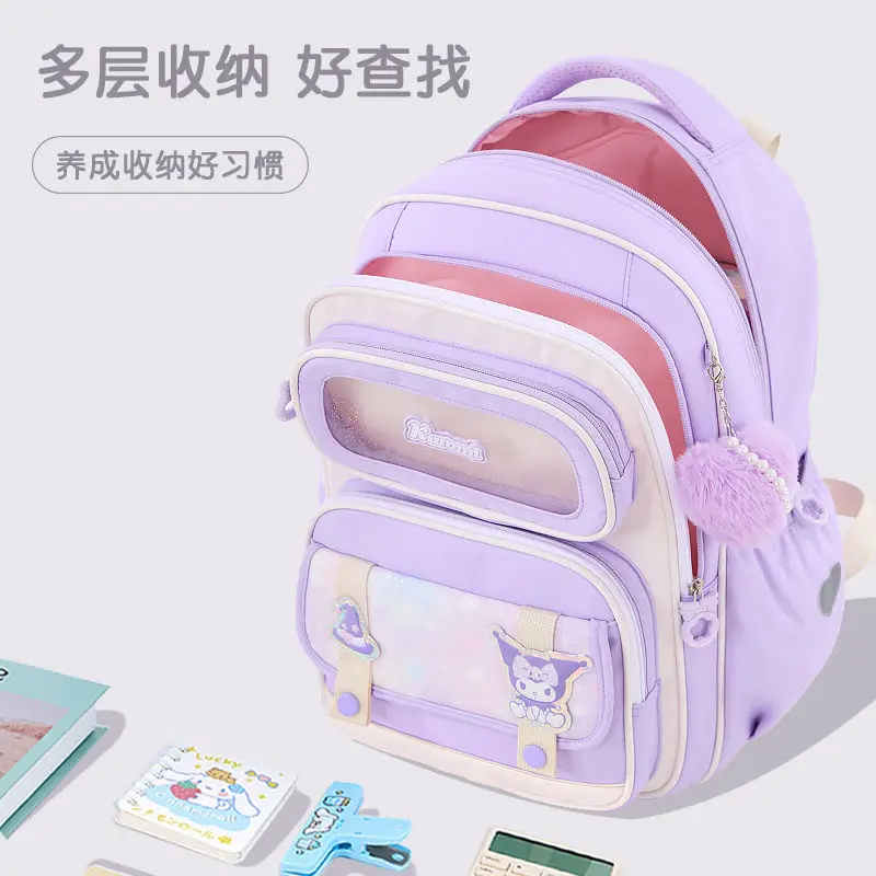 Kuromi School Bag Student Grade 1-3 2 Kawaii My Melody Backpack Girls Spine Protector Burden Reduction Cinnamoroll Children Gift