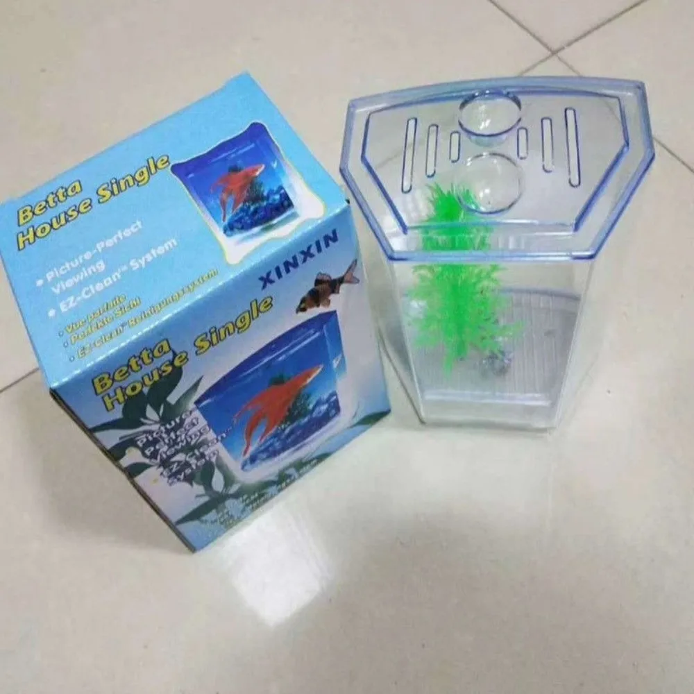 

with Water Grass Plastic Betta Isolation Box Single/Double Grid Transparent Small Fish Tank Aquarium Betta Fish Tank Office Fish