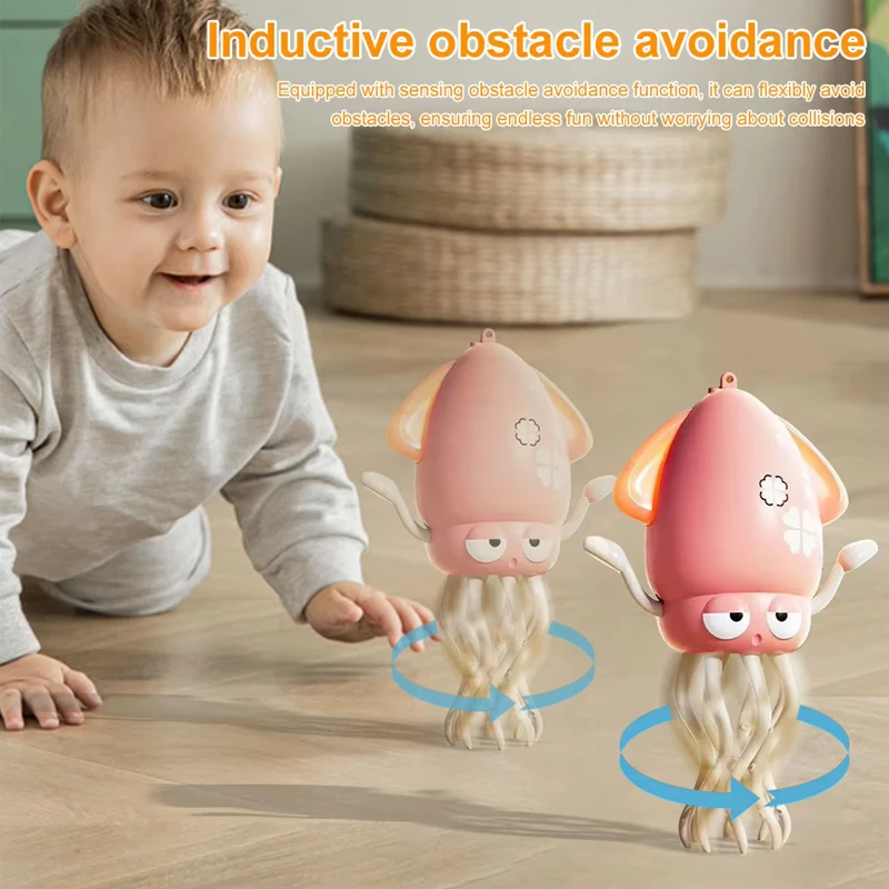 Juguete eléctrico de baile Wiggly Wonder Octopus, recargable por USB con luces LED y música, bonito juguete con Sensor, juguete de calamar con obstáculo automático