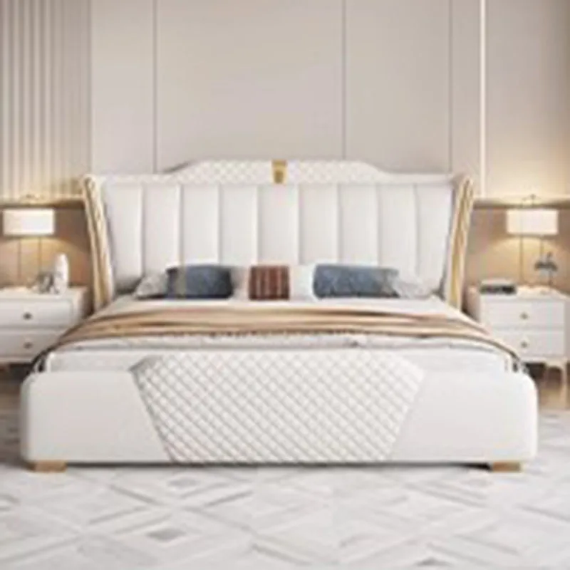 Wood Modern Whitr Double Bed King High End Luxury Frame Double Bed Girl Sleeping Letti Matrimoniali Furniture For Bedroom