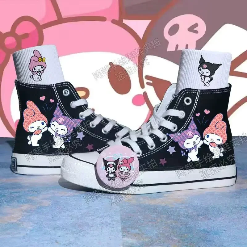 Kawaii Sanrio Kuromi mały diabeł wysokie buty płócienne moja melodia Cute Cartoon para Student wysokie trampki obuwie damskie