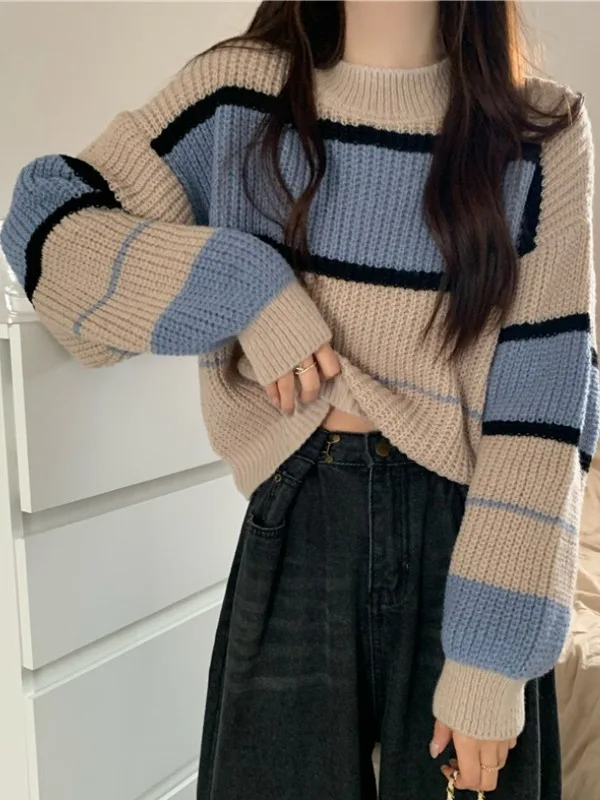 

Women's ort Sve Long Sve Knitted Sweater Autumn 2025 New Sle Base Layer Inner Wear Striped Pattern Straight Cut