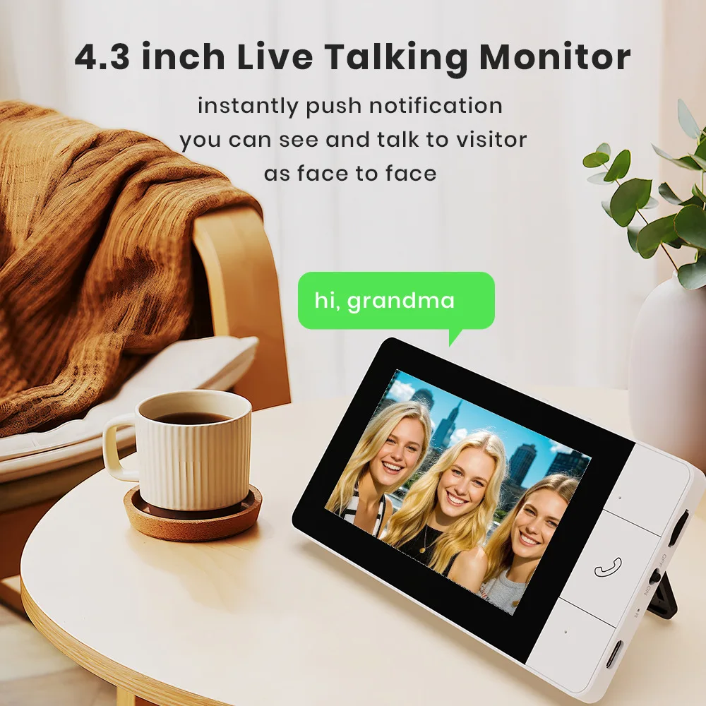 2.4G Wireless Doorbell with 4.3inch Screen Monitor 2-way Audio Intercom Night Vision Door Bell Camera Smart Home Assistant