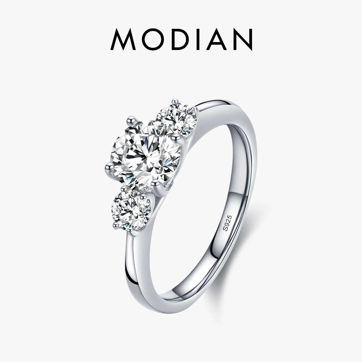 MODIAN 2 Carat 925 Sterling Silver Rings For Women Three Stones Zircon Simulated Diamond Wedding Engagement Band Fine Jewelry