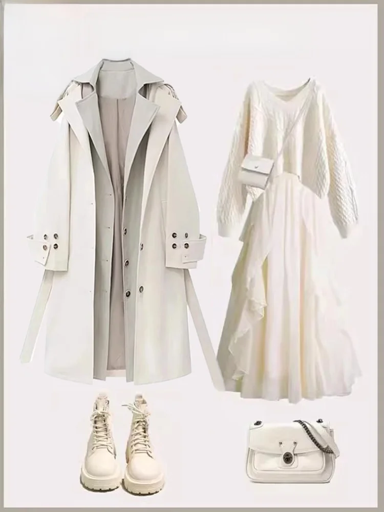 Tenue d'automne et d'hiver pour femmes, ensemble t-shirt inspiré du drame coréen, manteau Long, pull amincissant, Midi Dr V-Ne Svel