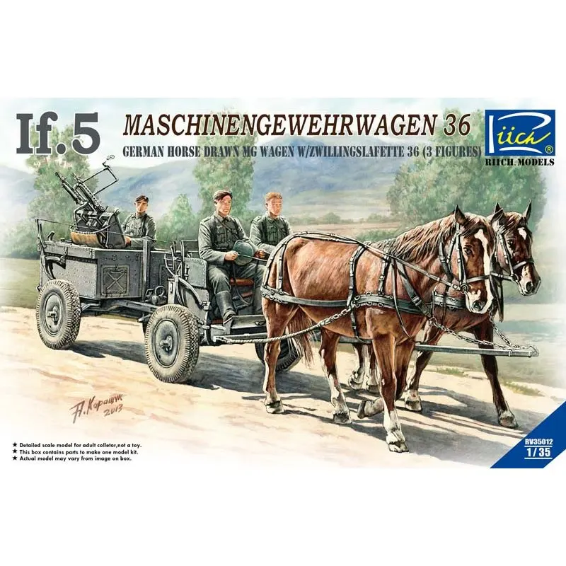 

Riich RV35012 1/35 German Horse Drawn MG Wagen w/Zwillingslafette 36 (3 Figures) - Scale Model Kit