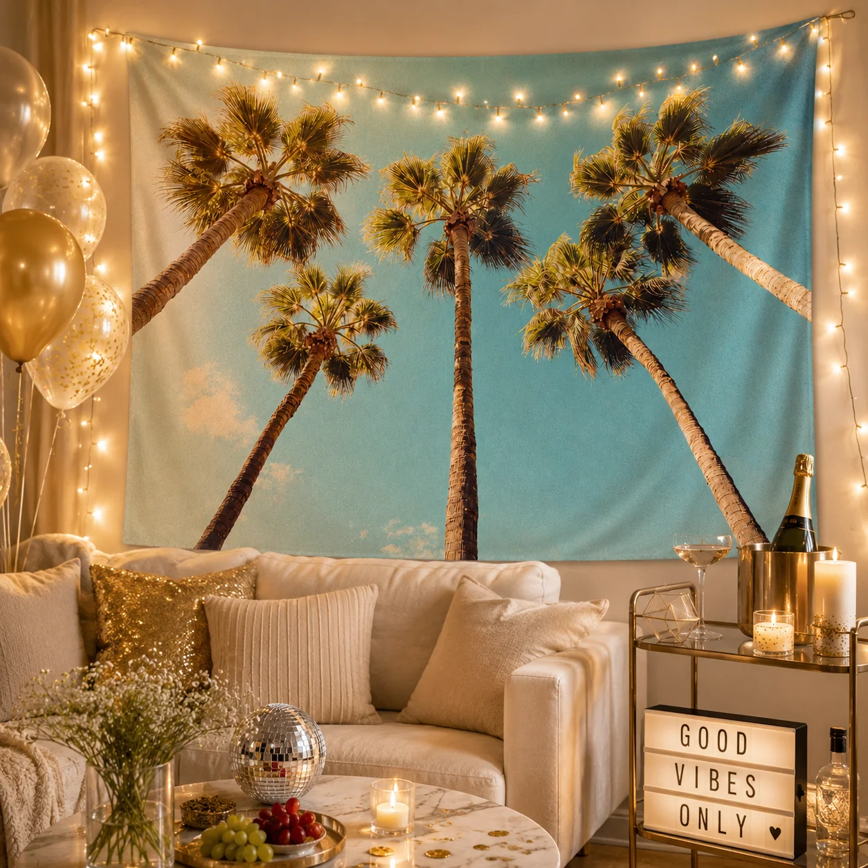Tropical Palm Tree Tapestry Sky Beach Landscape Wall Art, Summer Party Photography Backdrop, Dorm Room Decor