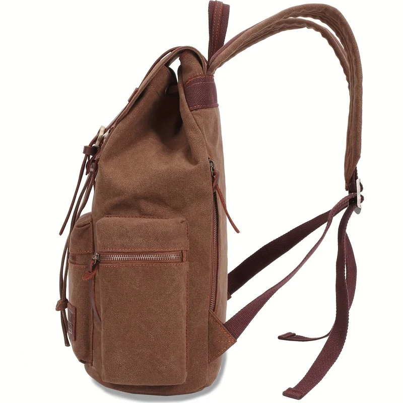 Zaino in tela vintage unisex alla moda pratico classico tela durevole multitasche cinturino in pelle divisoria scientifica
