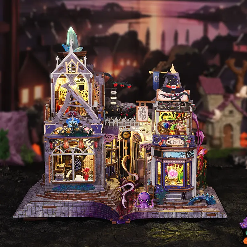 

Набор для самостоятельной сборки 3D-миниатюрного деревянного книжного уголка: кукольный домик-пазл, модель книжной полки ручной работы, подставка для книг, декор для дома, подарок