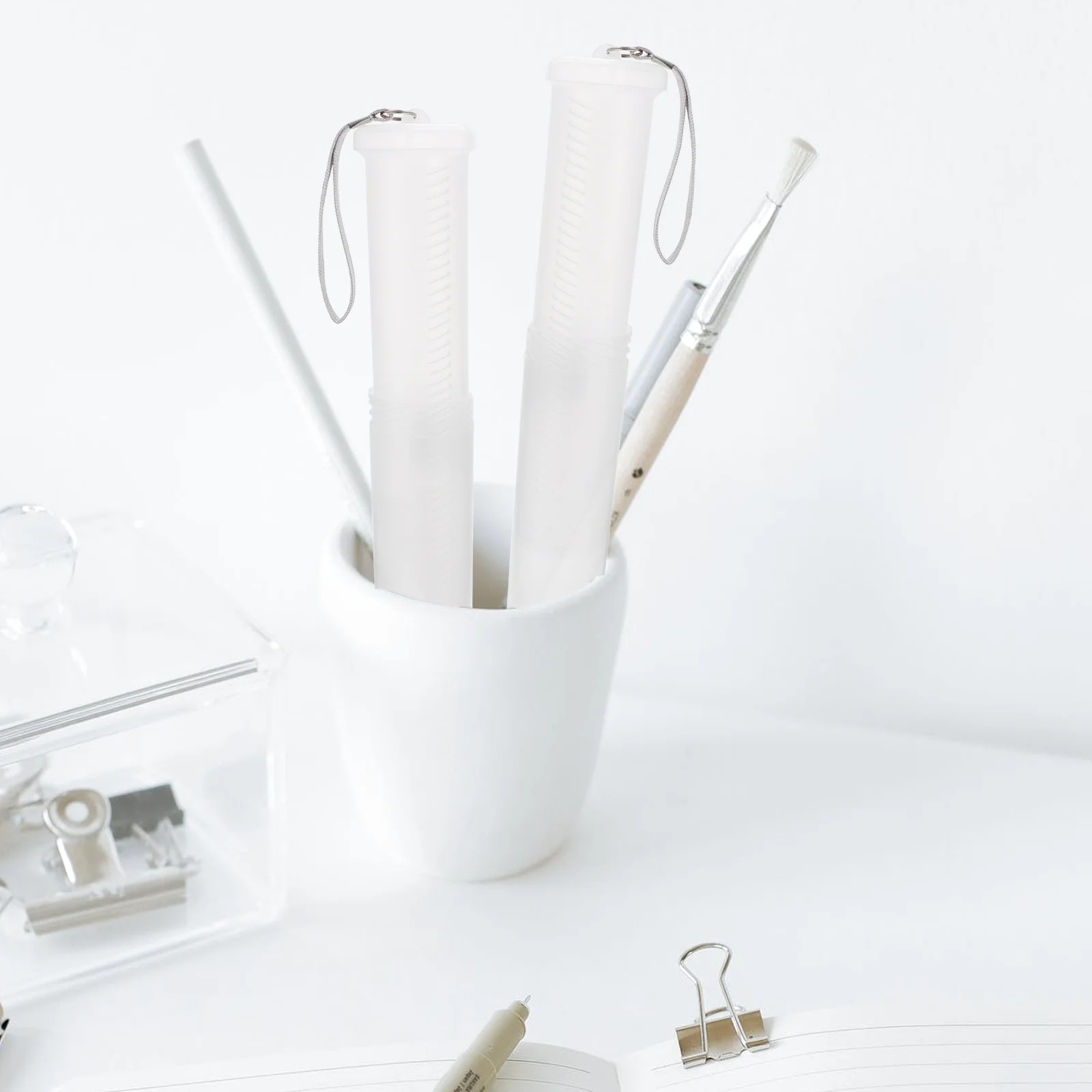 

2 Pcs Rigid Telescopic Pen Holder Clear Pencil Case Transparent Container Storage Box