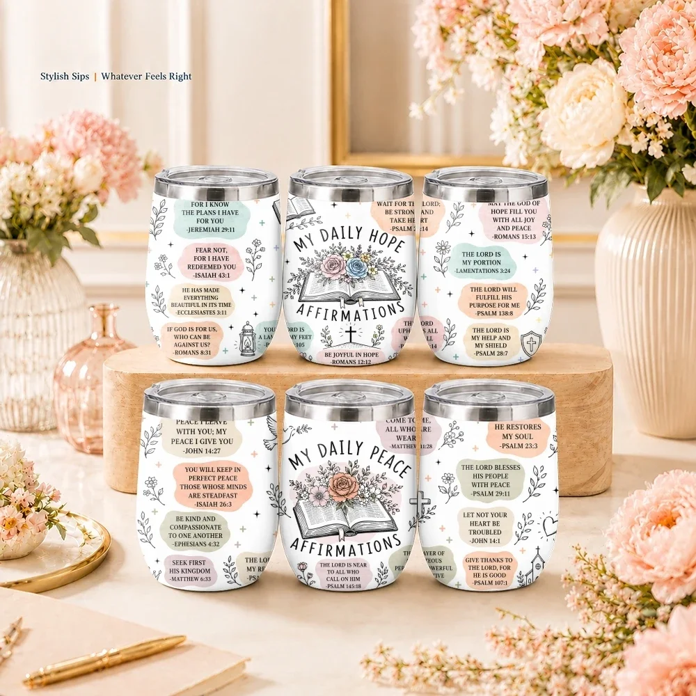 Christian Verse Affirmation  Vacuum Flasks 12oz Eggshell Cup With Lid | Portable Coffee Mug For Travel Home Office Daily Use