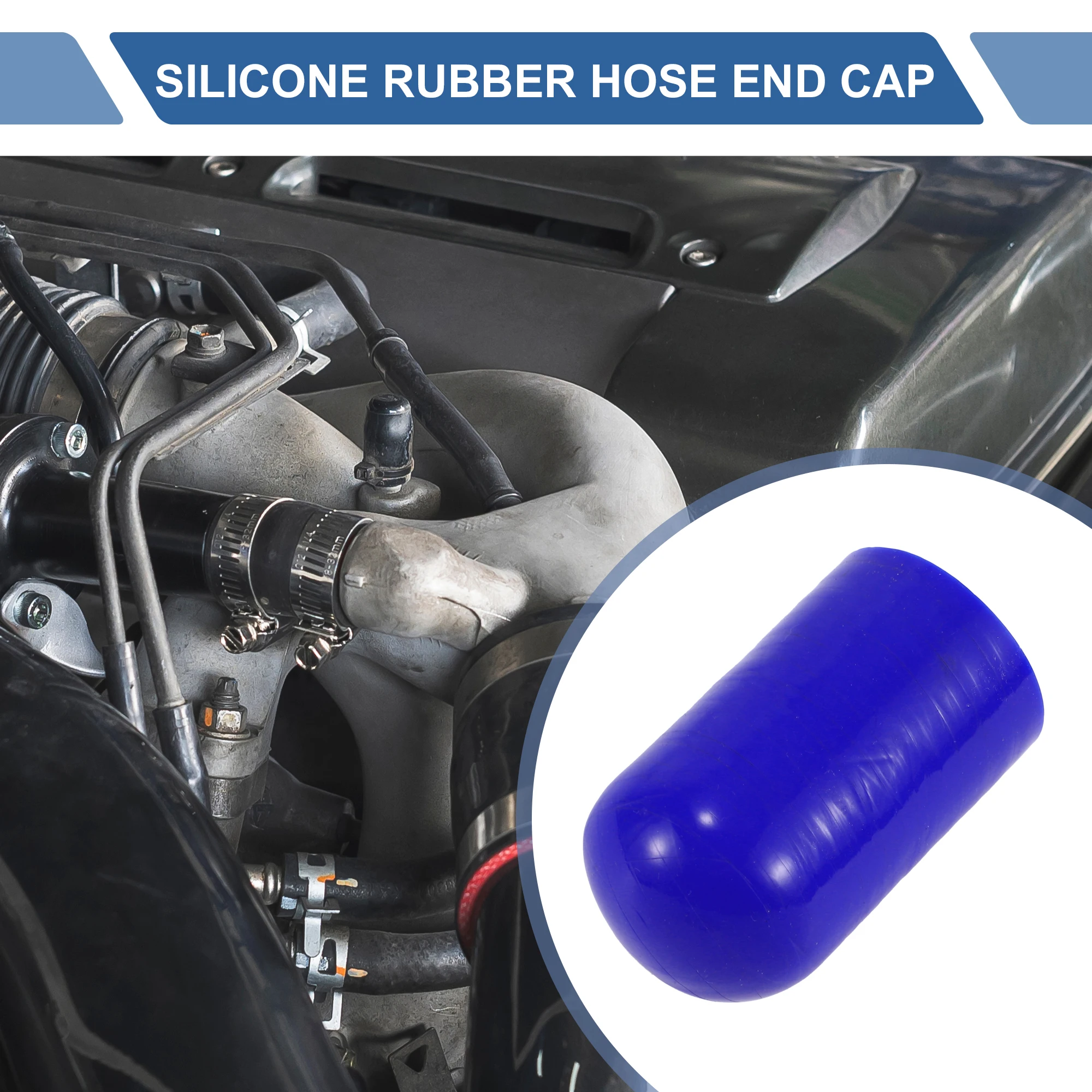 UXCELL 60mm Length 6mm-40mm ID Car Silicone Rubber Hose End Cap with Clamp Silicone Reinforced Blanking Cap Blue 1 Set