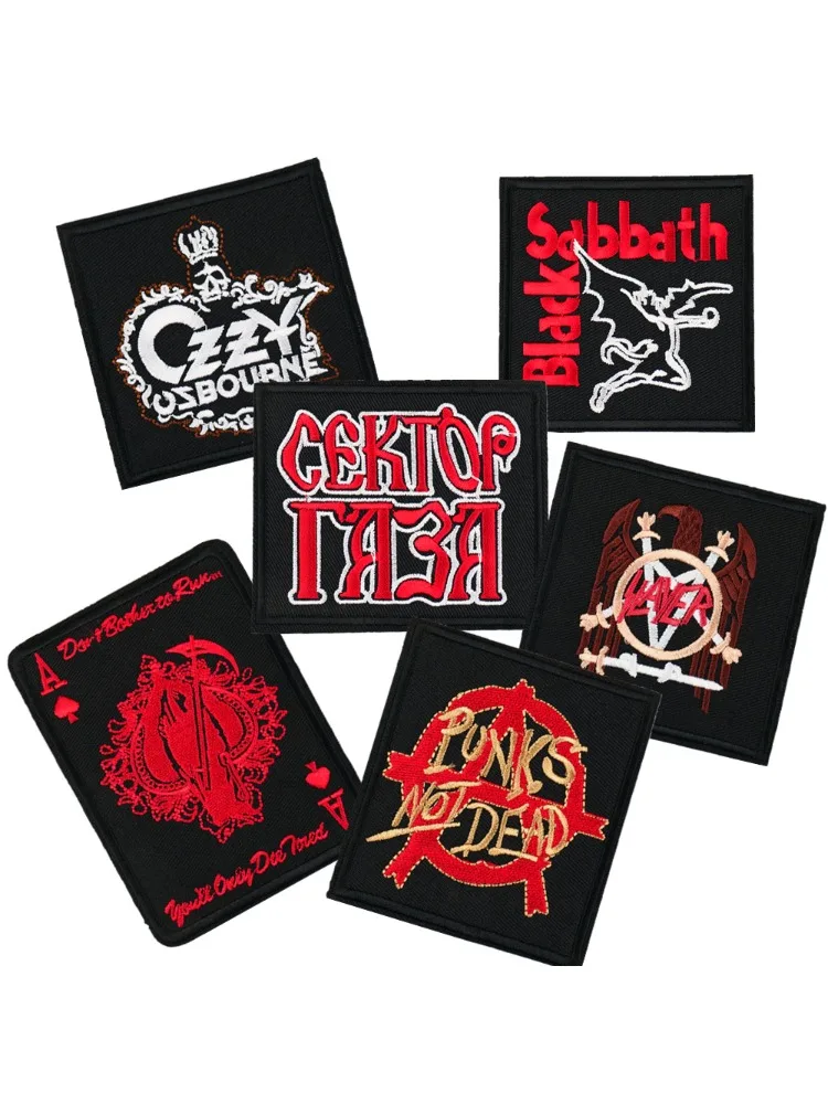 Badge brodé du groupe de Rock ancien, musique russe, patchs à repasser pour vêtements, emblème de crâne Punk non mort, signe de risque biologique appliqué