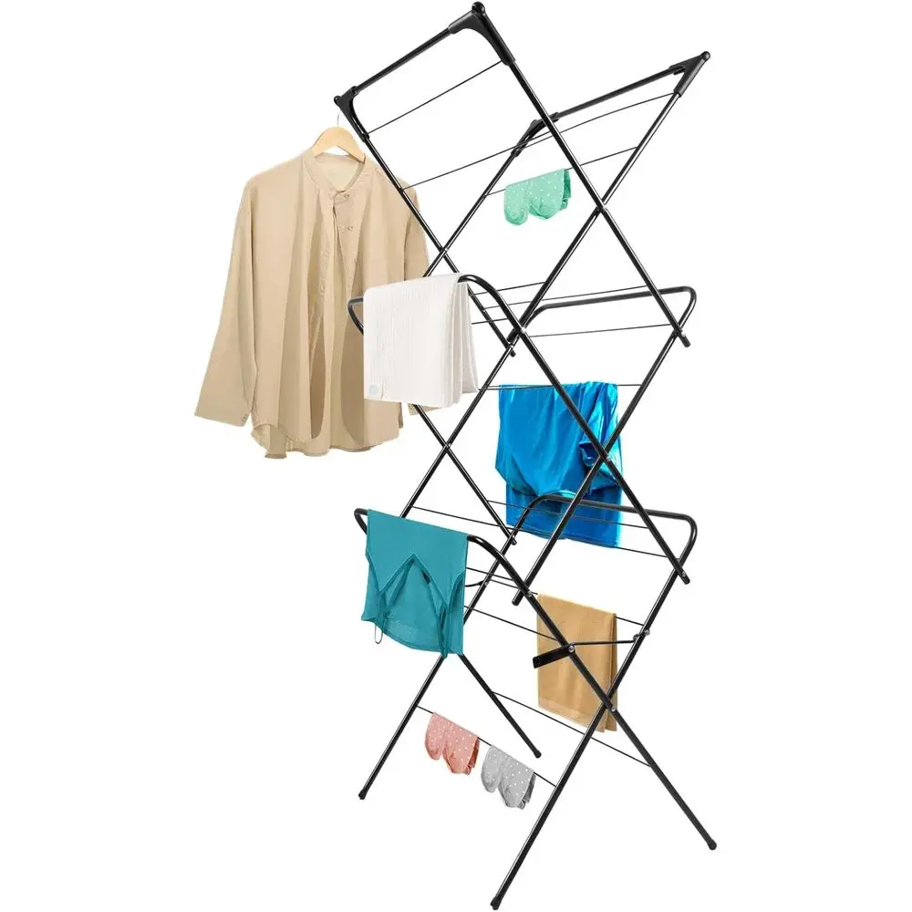 

Foldable Clothes Drying Rack Portable Collapsible Laundry Rack Indoor Outdoor Space Saving Black 54x24x17 Easy Assemble