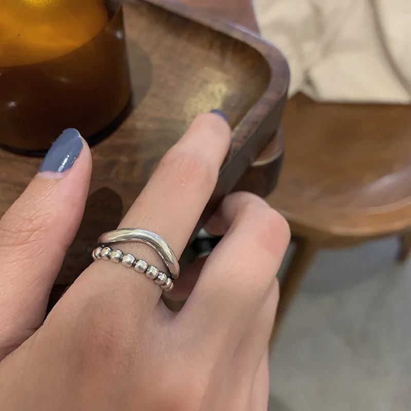 925 Sterling Silver Punk Double-Deck Wide Open Rings For Women Fine Vintage Wave Geometric Handmade Birthday Party Jewelry Gifts