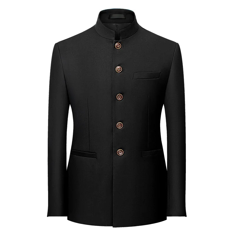 Primavera otoño hombres de negocios Casual Stand Collar Blazer moda traje chaquetas Color sólido boda Blazer prendas de vestir traje Tops hombre