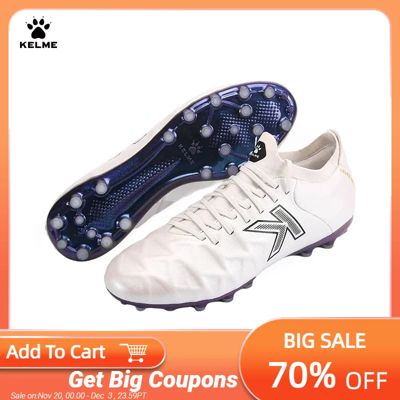 

KELME Soccer MG Shoes Calf-Skin Cleats Match Artificial Grass Slip-Resistant Cushioning Training Football Shoes ZX80121058