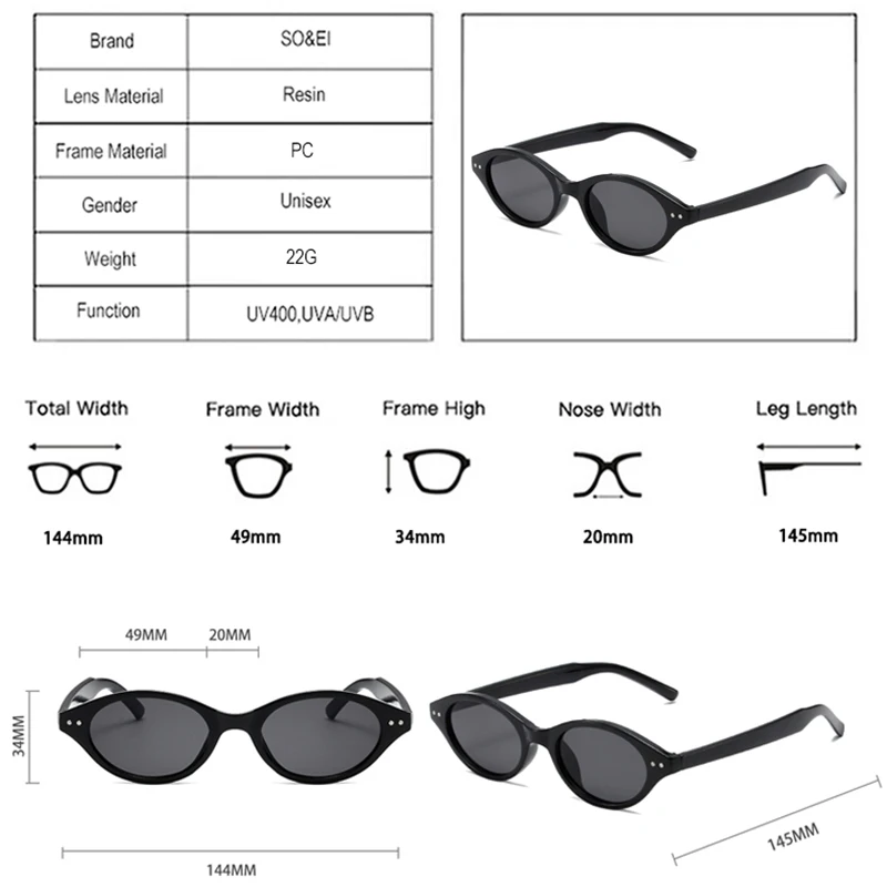 SO&EI New Small Oval Sunglasses Women Retro Candy Color Shades UV400 Men Trending Rivets Sun Glasses