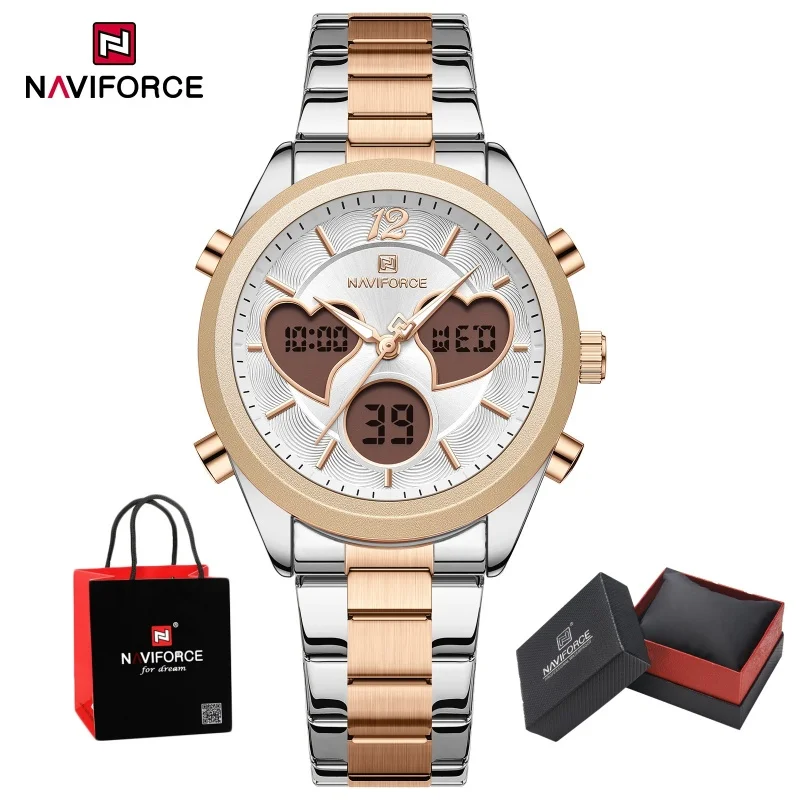 

NAVIFORCE оригинальные новые модные часы со стальным ремнем, женские наручные часы, простые повседневные женские платья, кварцевые часы с датой, посылка, подарки
