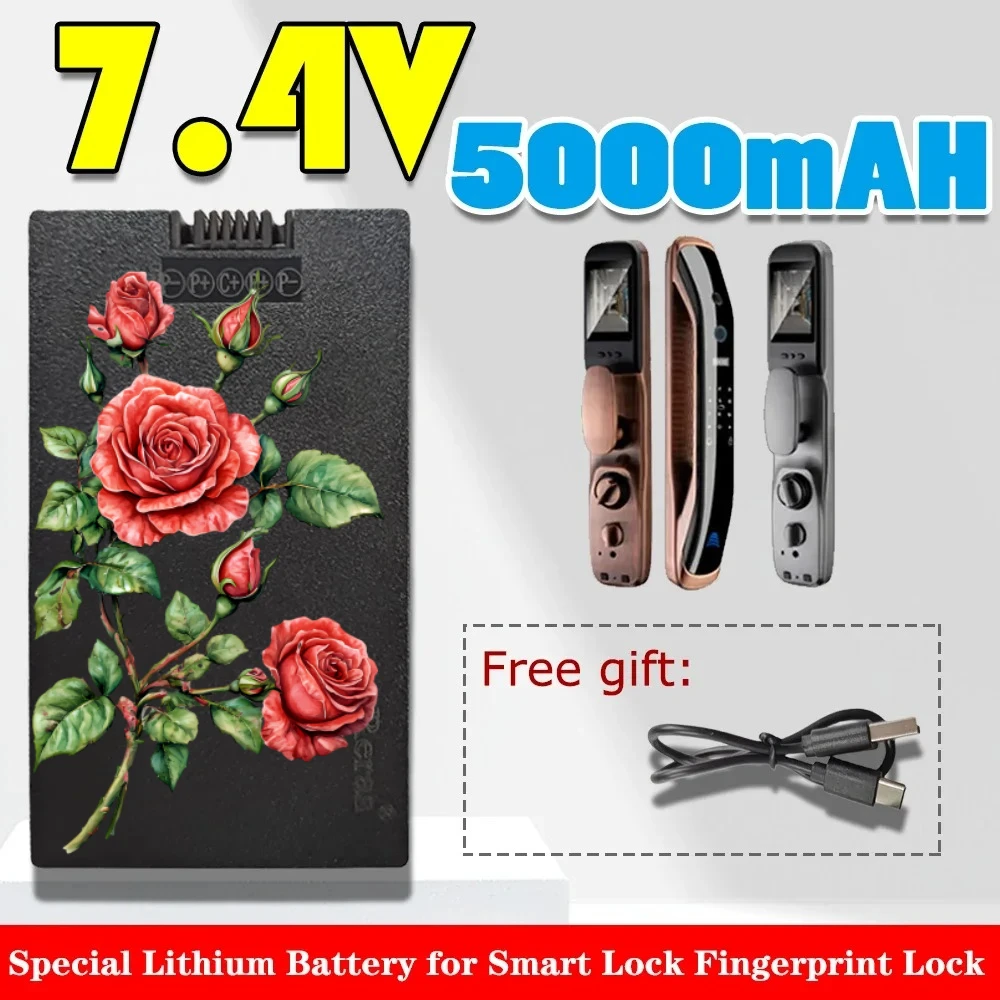

Polymer Lithium Smart Door Lock Battery, Fingerprint Door Lock, Send Charging Cable, 5000mAh 7.4V
