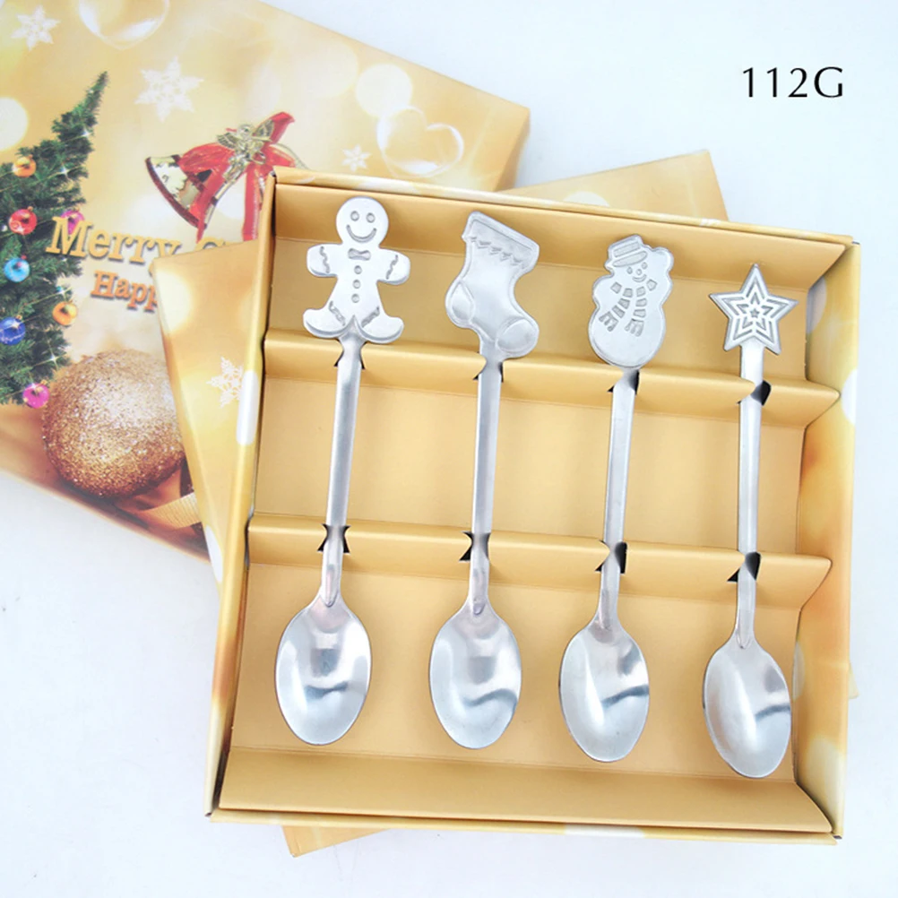 

4 Pcs Stainless Steel Coffee Spoons High Quality Xmas Cartoon Design Dishwasher Safe Easy Clean Christmas Gifts Holiday