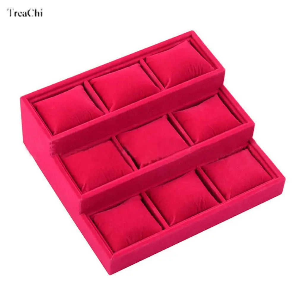Velvet 3 Tier Bracelet Jewelry Display Tray 9 Grid With Pillow Bangle Necklace Storage Tray Watch Jewelry Organizer Stand Holder