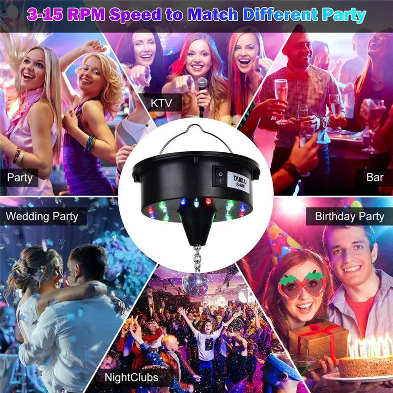 AT51-Disco Ball Motor Lights With Remote,3-15RPM Adjustable Spinner 18Leds For 8 10 12 16 20 24 Inch Duty Mirror Ball Motor