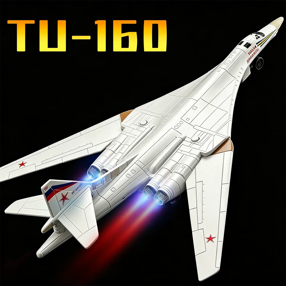1:150 Scale Tu‑160 Bomber Aircraft Model Toy Car Metal Body Rubber Tire Foldable Nose Wheel Airplanes Models Sound Light Gifts