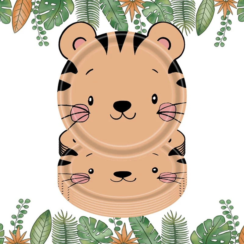 Jungle Animal Theme Paper Plate Animal Disposable Plates Cutlery Set For Wild Animal Theme Baby Baptism