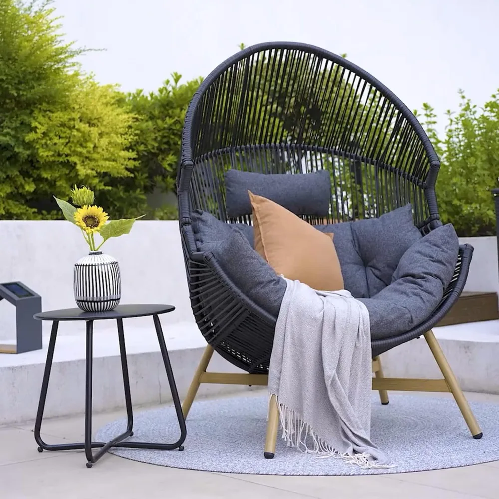 

Outdoor Wicker Egg Chair Patio Lounge Chair with Olefin Thick Cushion Cocoon Chairs, Customized