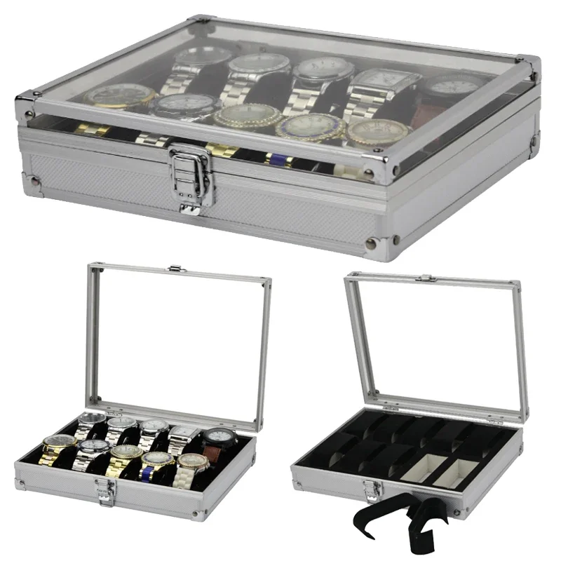 

6/10/12/24 Girds Luxury Premium Quality Watch Box Aluminum Alloy Produc Pattern Storage Clock Box Collection Display Gift Boxes