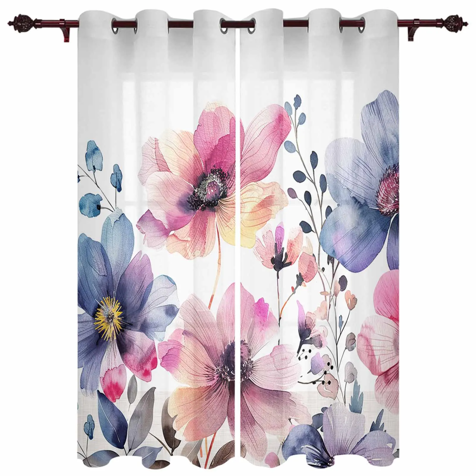 

Watercolor Flowers Modern Window Curtains for Living Room Bedroom Curtain Kitchen Treatment Blinds Drapes