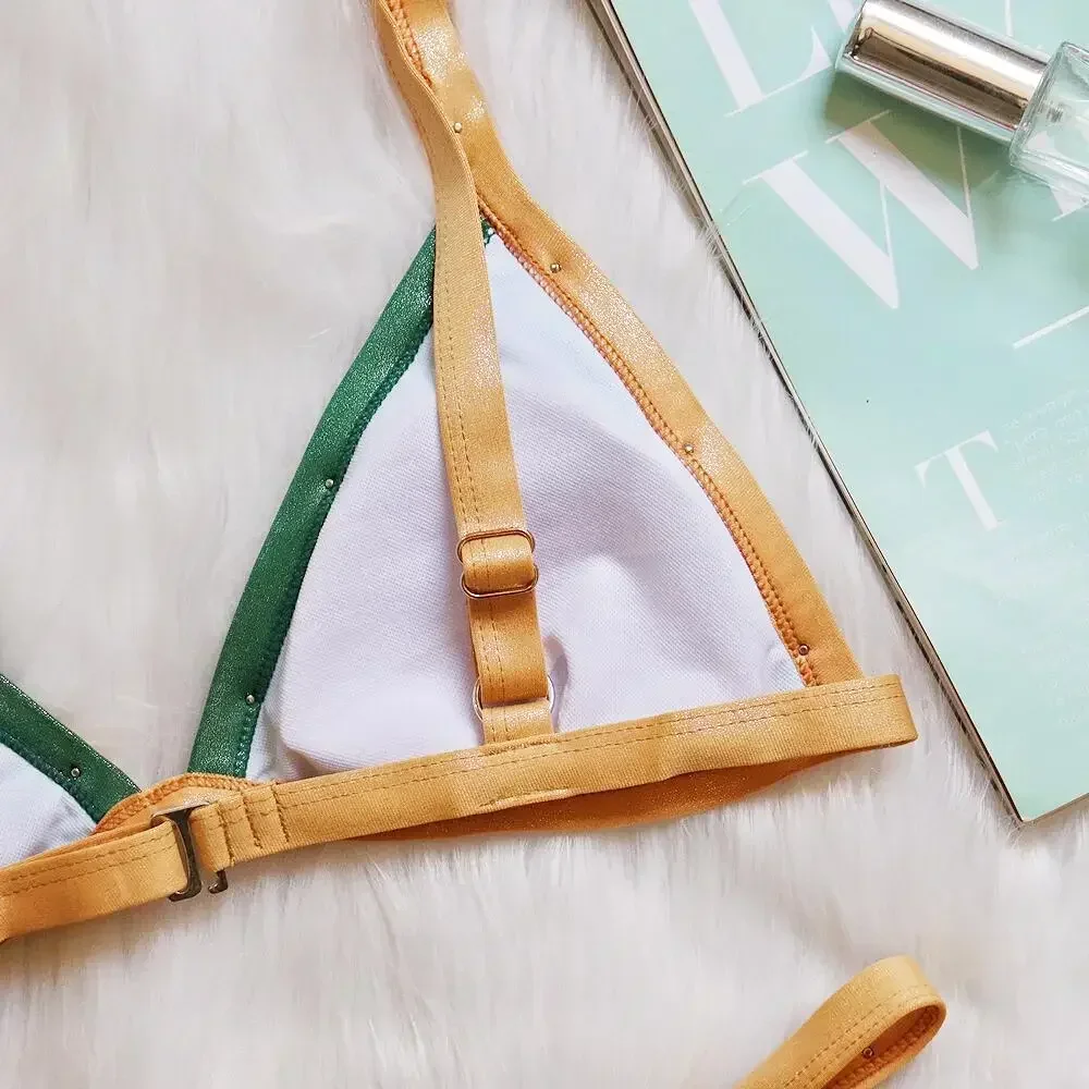 بيكيني مثير مطرز لعام 2025 بخصر منخفض مكون من قطعتين ملابس سباحة نسائية مرقعة بألوان متباينة ملابس سباحة برازيلية للشاطئ تانكيني