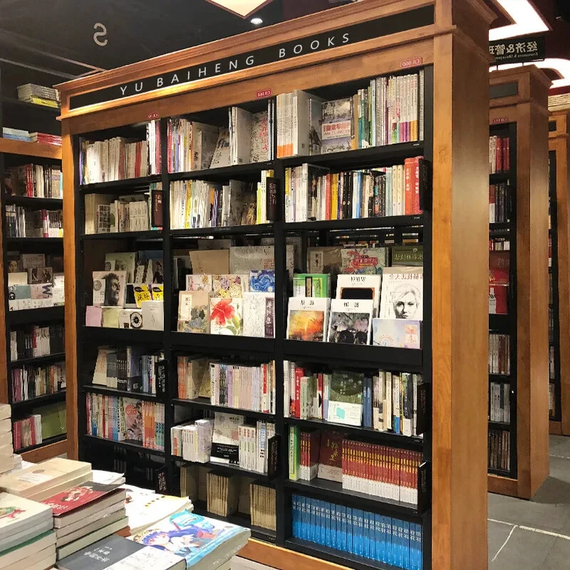 custom.Book Store Shelving Display Stand Grocery Stores-Metal and Wood Rack Steel Construction Shop Furniture