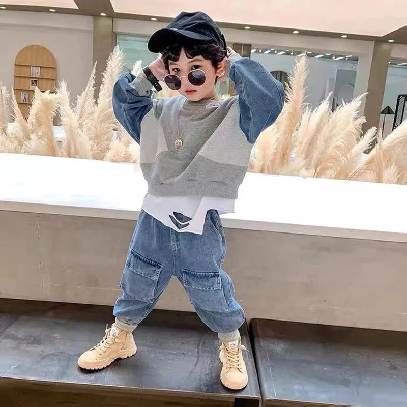 

2-8 Yrs Baby Boys Fashion Clothing Sets Spring Autumn 2024 Children's Denim Korean Style Suit for Kids Two-piece Top+pant Set ﻿