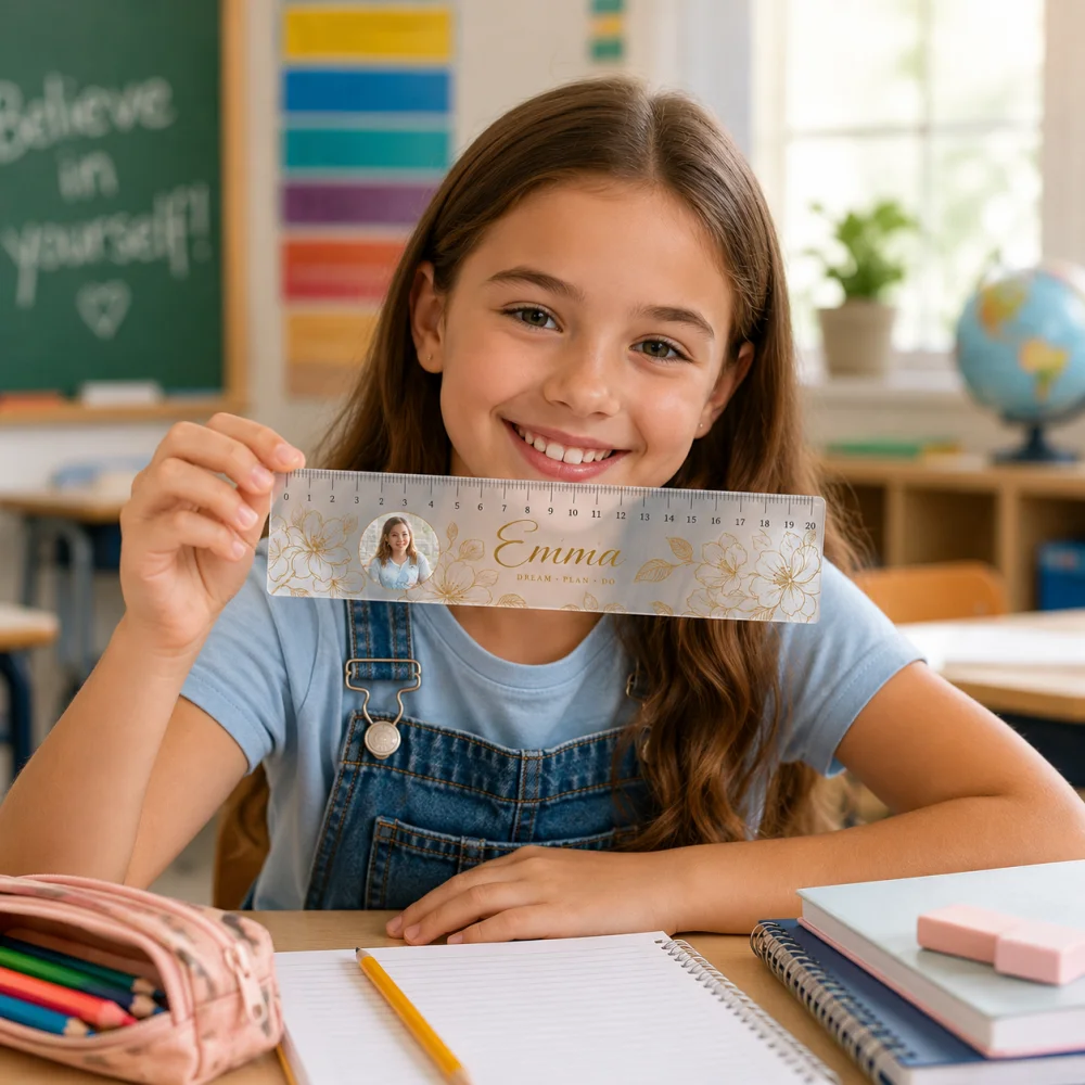 1Pc Personalized Custom Photo Text Acrylic Ruler, Customized Stationery Accessory, Student School Supplies Back to School Gift