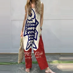 Vintage Floral Print Sexy Camisole Fashion jumpsuit Women 2024 Summer Off Shoulder Elegant Casual Loose Wide Leg Jumpsuit New