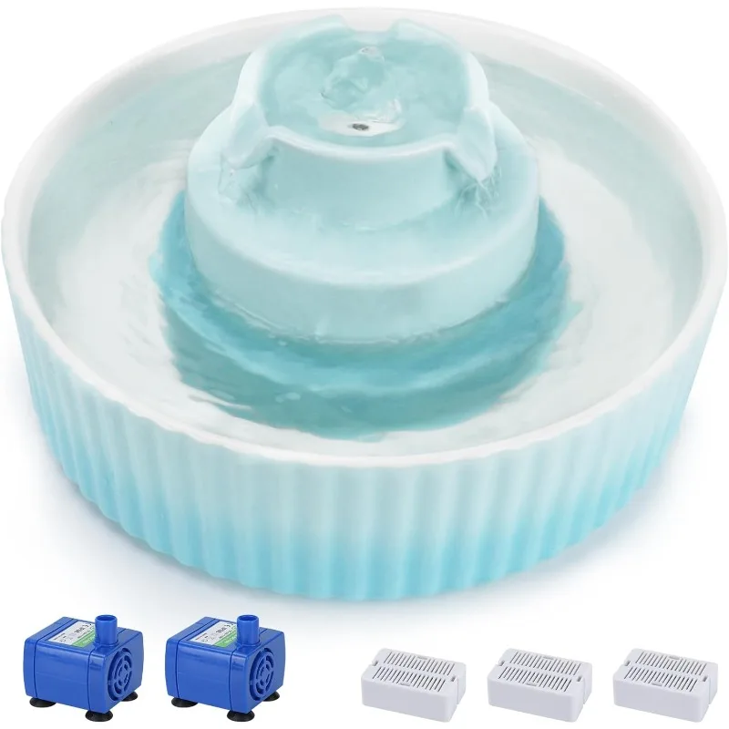 

Ceramic Cat Water Fountain, 2.1L/71oz Cat Fountain with 3 Carbon Filters and 2 Water Pumps, Cupcake Pet Water Fountain